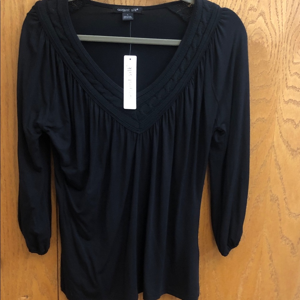 August Silk Black V-Neck Long Sleeve Women’s Top